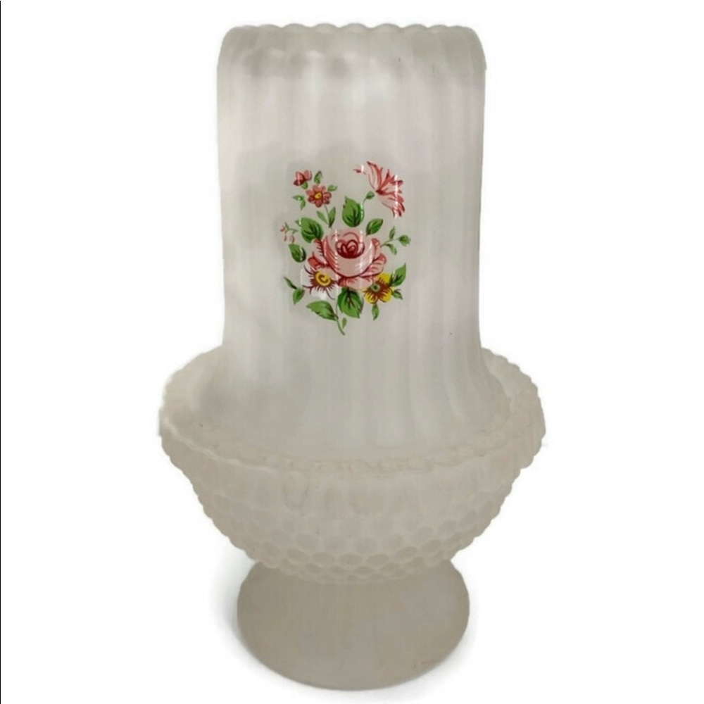 Vintage Satin Glass FAIRY LAMP Glimmer Light Pink Roses